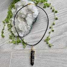 Black Tourmaline gold wire wrapped choker necklace