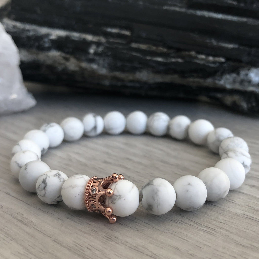 Howlite Bracelet Set Rose Gold Crown Pave CZ – Wholehearted Crystal Creations