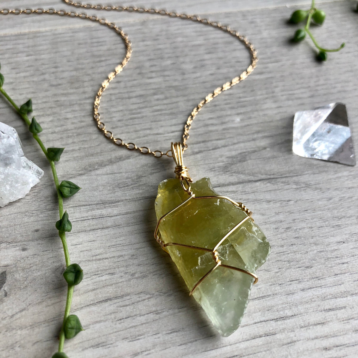 Raw Green Calcite Wire Wrapped Necklace – Wholehearted Crystal Creations