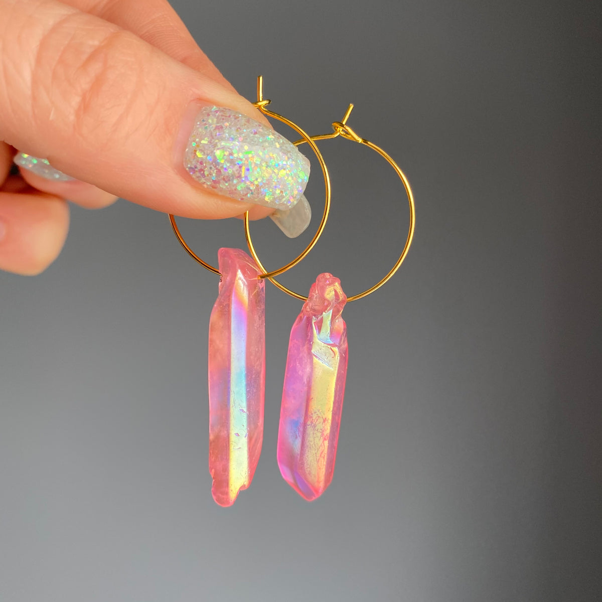 Pink Aura Quartz Hoop Earrings – Wholehearted Crystal Creations