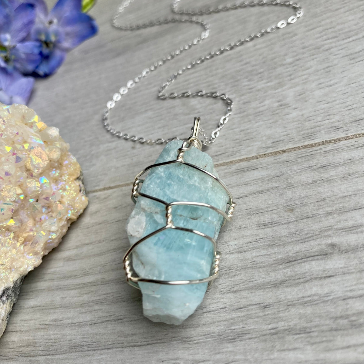 Aquamarine Wire Wrapped Necklace – Wholehearted Crystal Creations