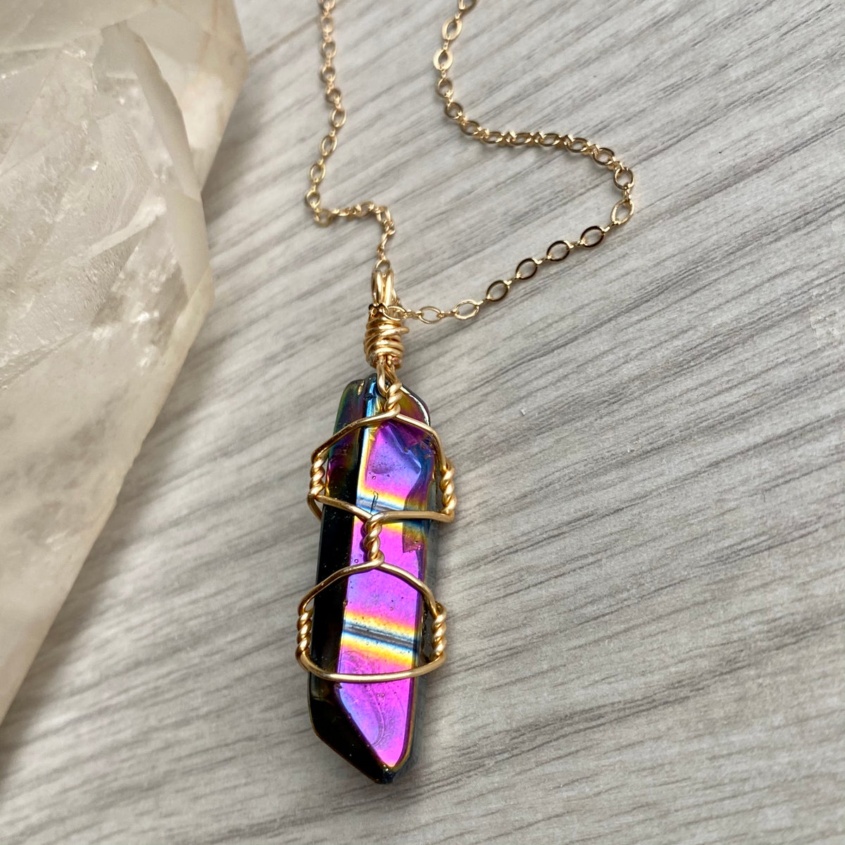 Titanium Aura Quartz Wire Wrapped Necklace – Wholehearted Crystal Creations