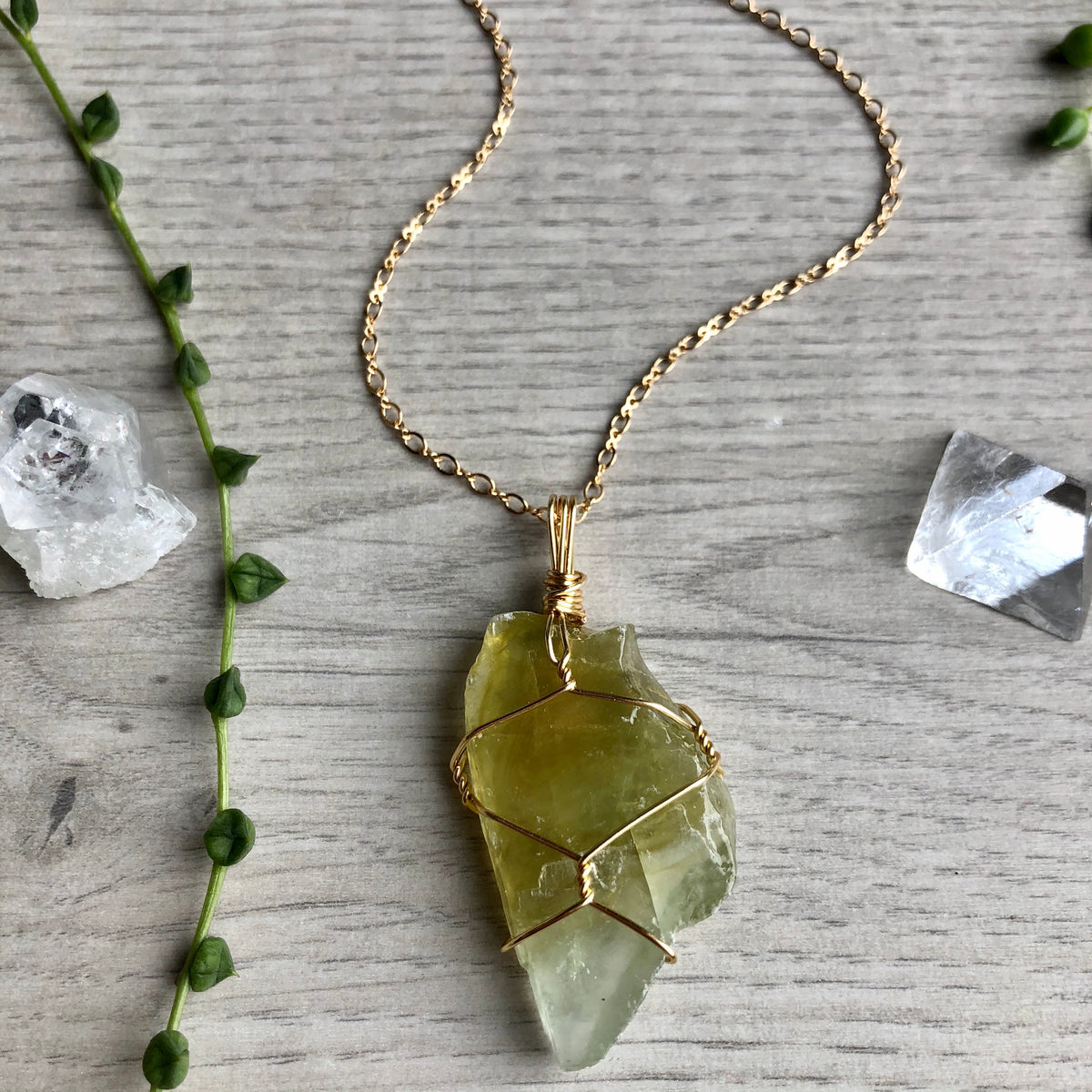 Raw Green Calcite Wire Wrapped Necklace – Wholehearted Crystal Creations