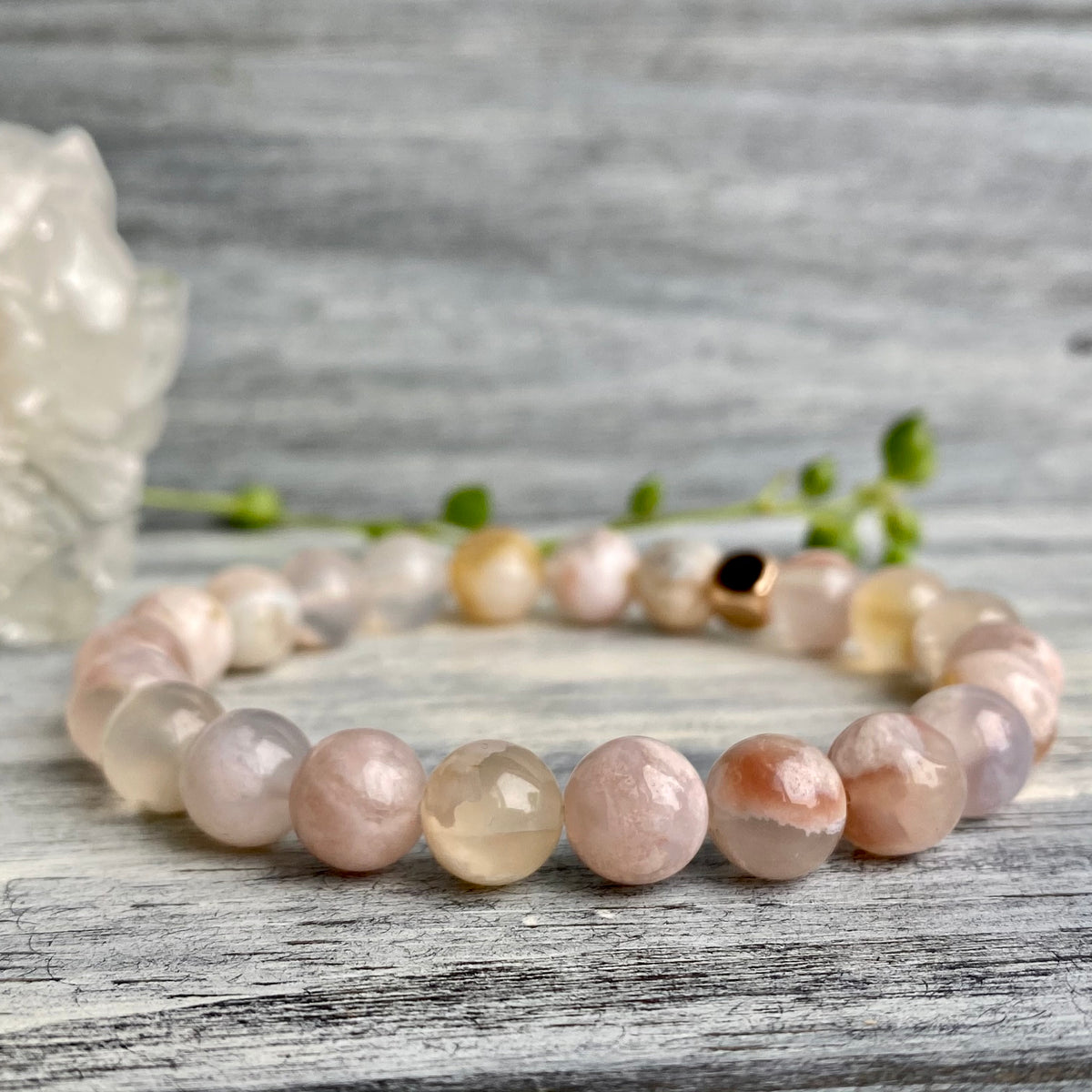 Flower Agate Stretch Bracelet with Gold Spacer – Wholehearted Crystal Creations
