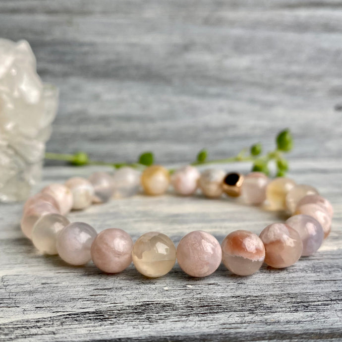 Flower Agate Stretch Bracelet with Gold Spacer