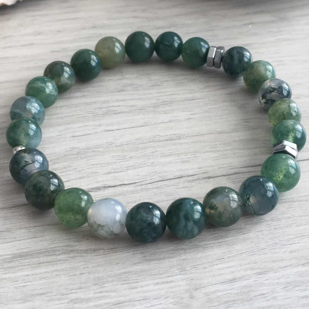 Moss Agate Hematite Stretch Bracelet – Wholehearted Crystal Creations