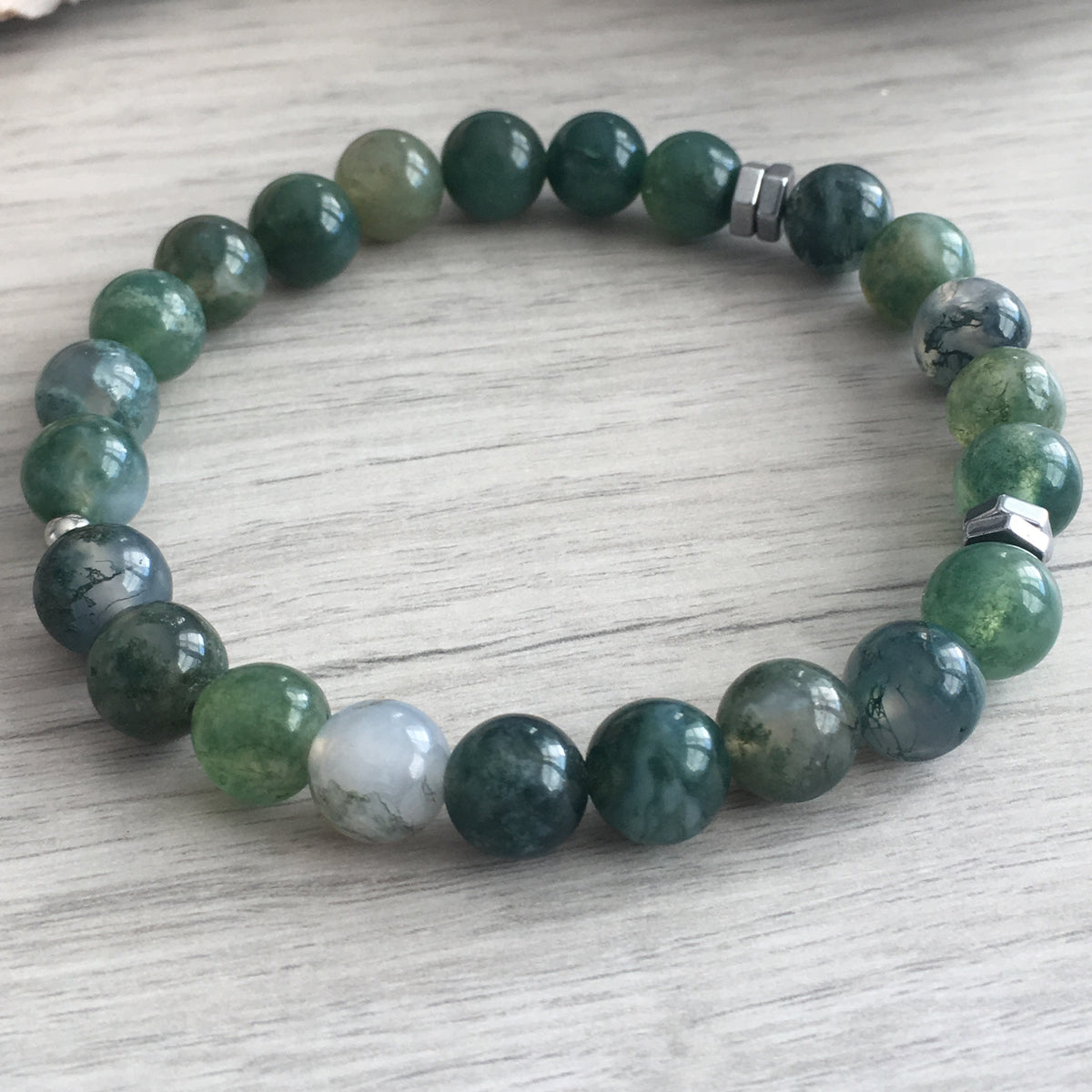 Moss Agate Hematite Stretch Bracelet – Wholehearted Crystal Creations