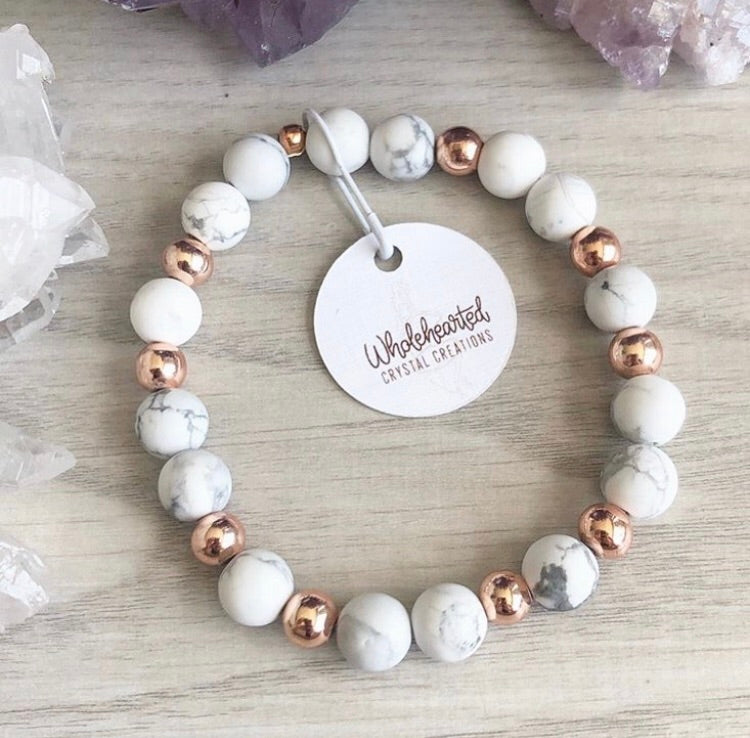 Howlite with Rose Gold hematite Stretch Bracelet