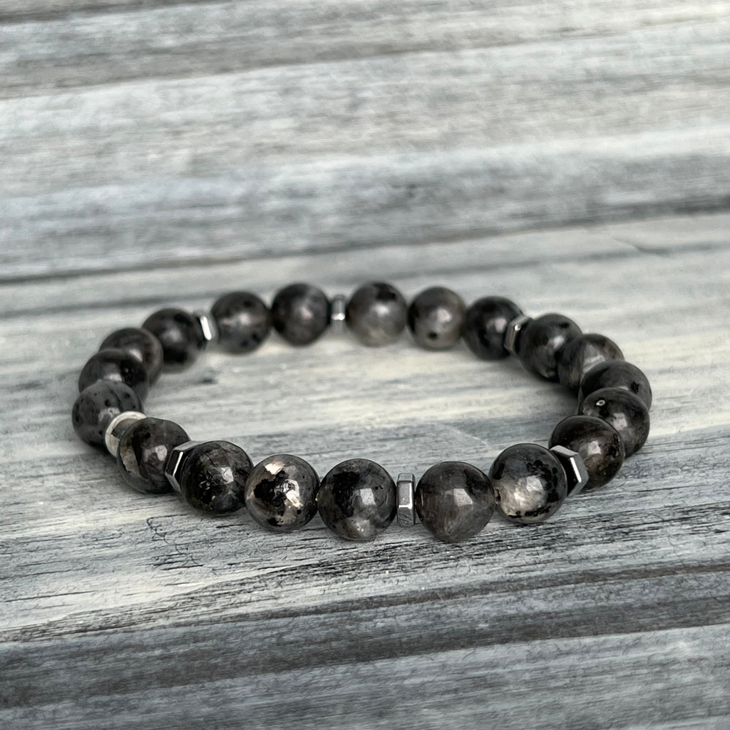 Larvikite Black Labradorite Hematite Stretch Bracelet – Wholehearted Crystal Creations
