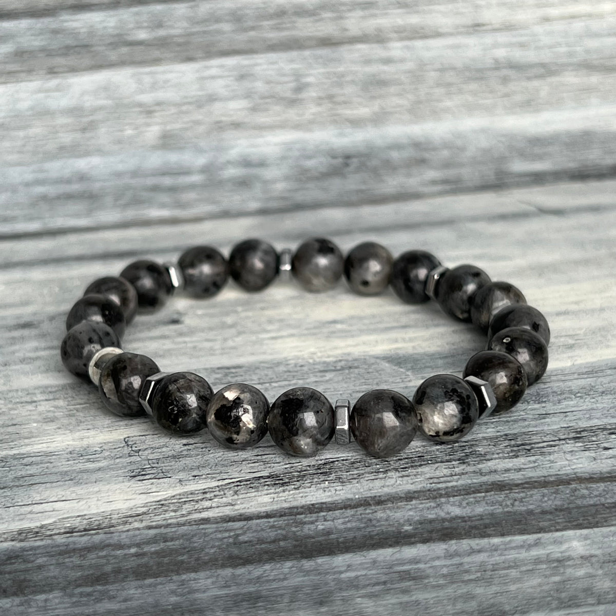 Larvikite Black Labradorite Hematite Stretch Bracelet – Wholehearted Crystal Creations