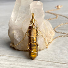 Tigers eye wire wrapped crystal necklace