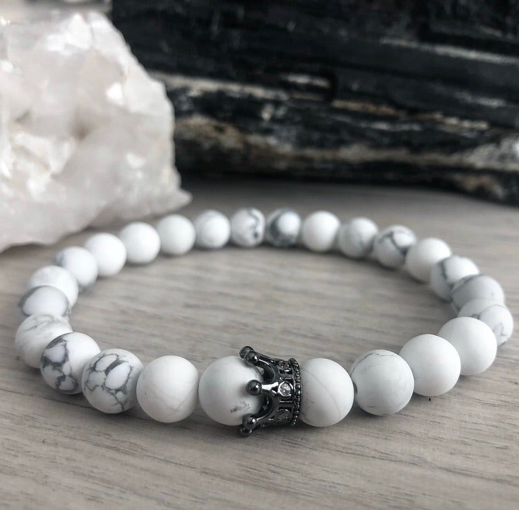 Howlite Bracelet with Black Crown Pave CZ Spacer – Wholehearted Crystal Creations
