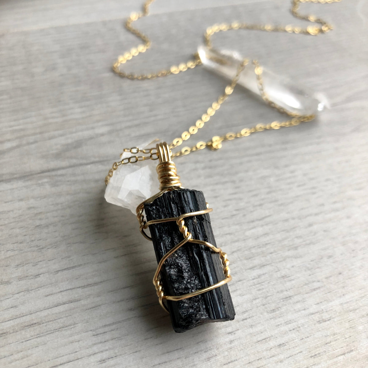 Black Tourmaline Raw Wire Wrapped Necklace – Wholehearted Crystal Creations
