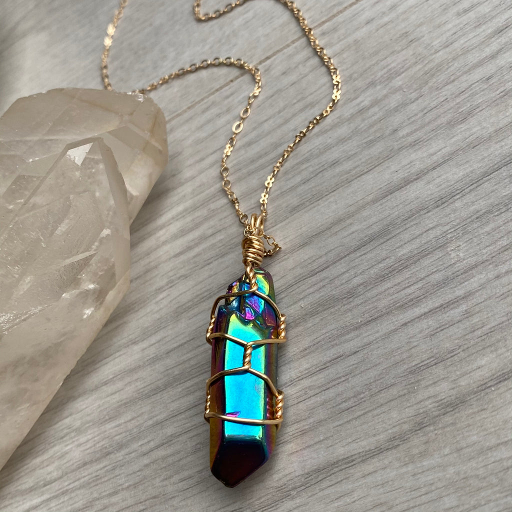 Titanium Aura Quartz Wire Wrapped Necklace – Wholehearted Crystal Creations