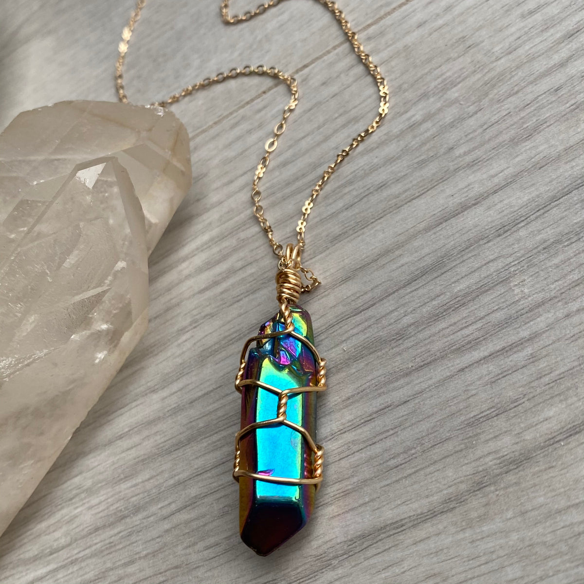 Titanium Aura Quartz Wire Wrapped Necklace – Wholehearted Crystal Creations