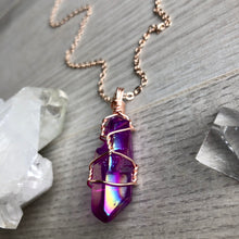 Purple (grape) Aura Quartz wire wrapped necklace