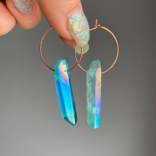 Aqua Aura Quartz Hoop Earrings – Wholehearted Crystal Creations