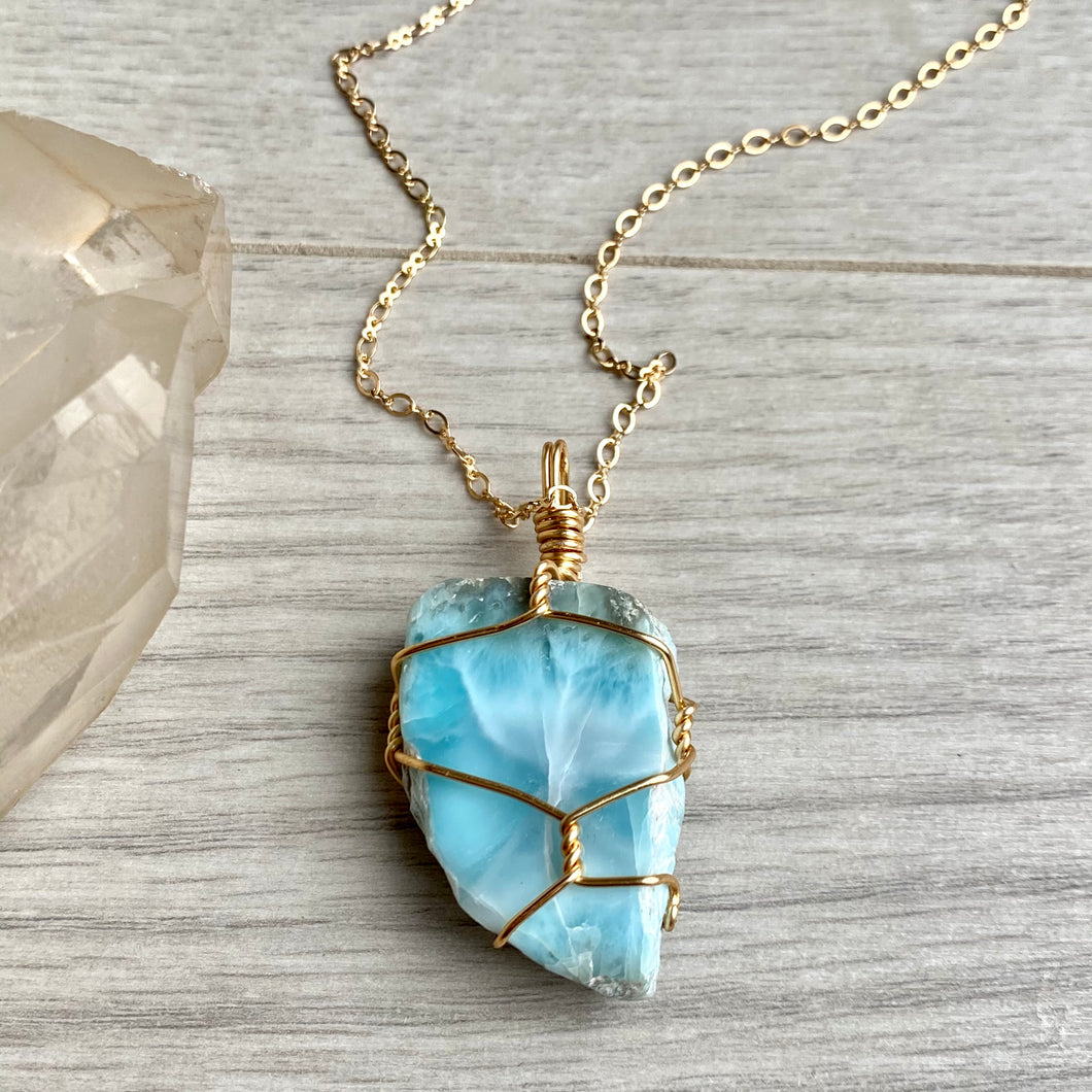 Larimar wire wrapped necklace