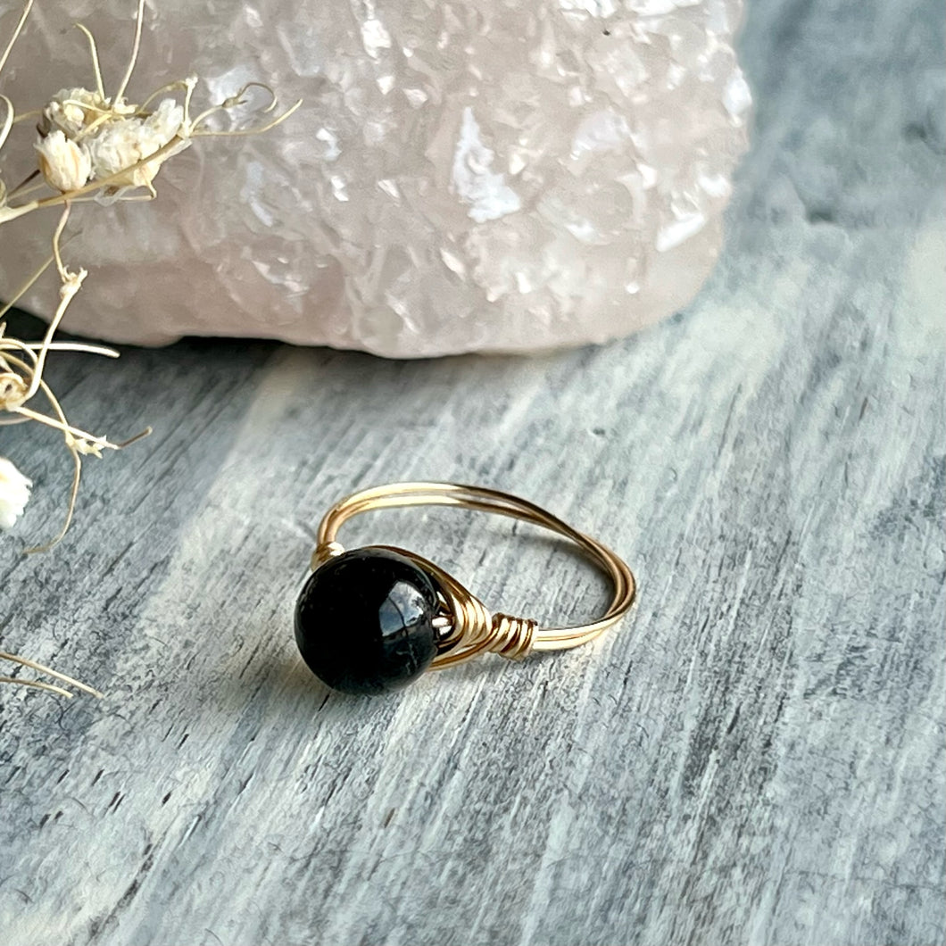 Black Tourmaline Wire Wrapped Ring