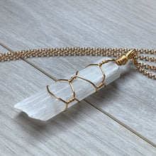 Selenite Wand Crystal Wire Wrapped Necklace