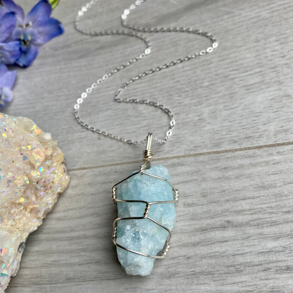 Aquamarine Wire Wrapped Necklace – Wholehearted Crystal Creations