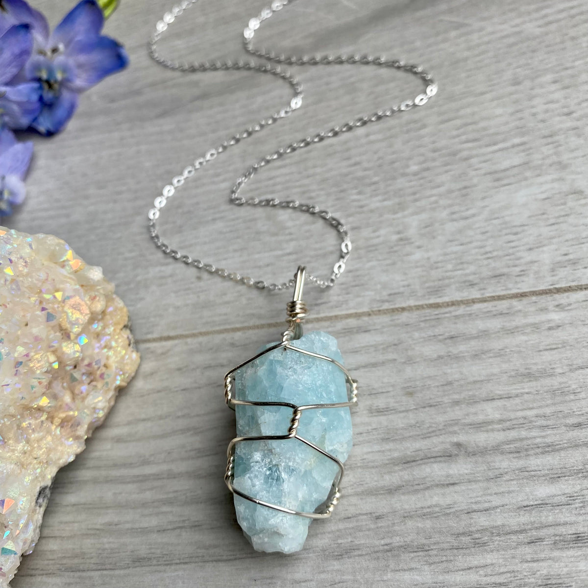 Aquamarine Wire Wrapped Necklace – Wholehearted Crystal Creations
