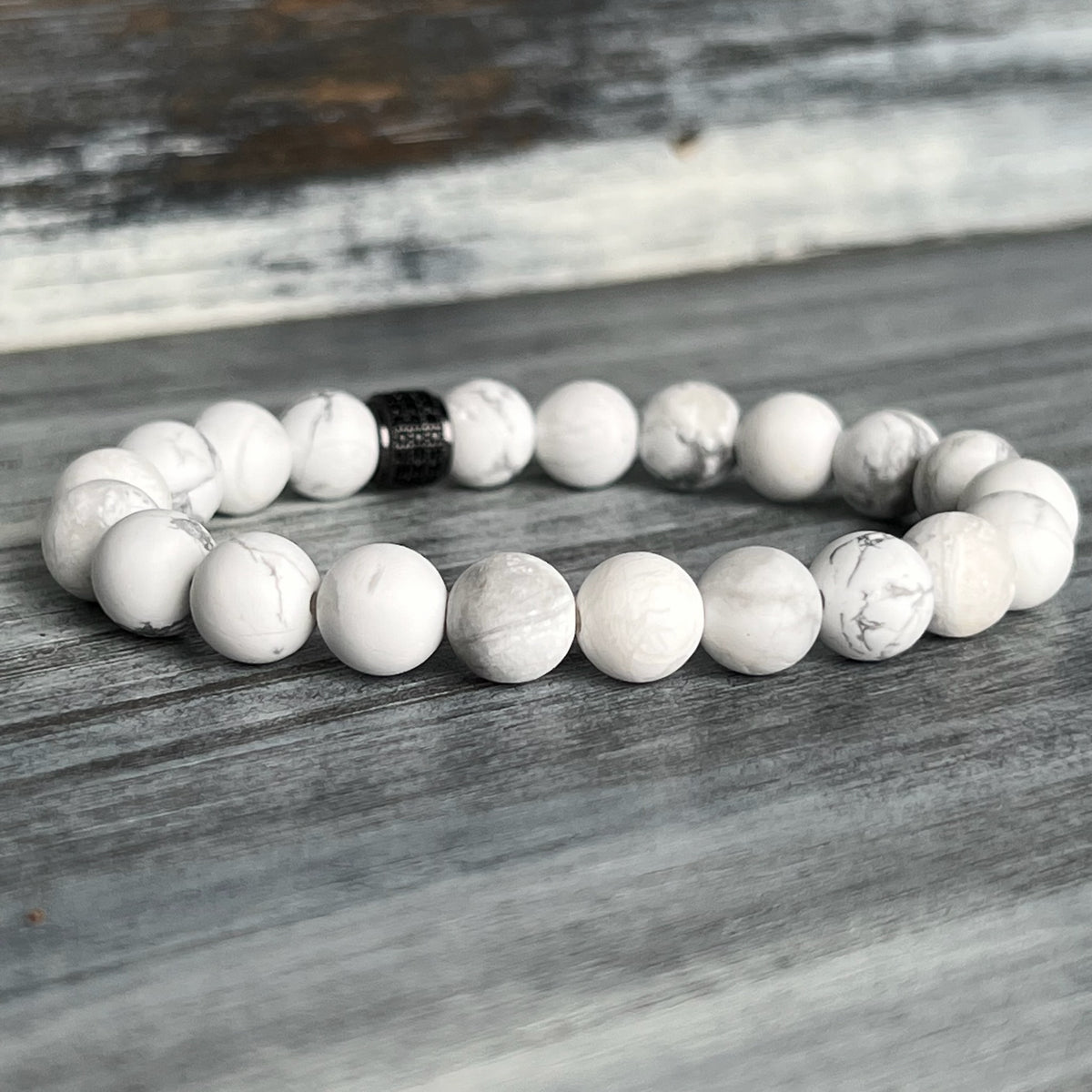 Matte Howlite Bracelet Black Brass Pave CZ Spacer – Wholehearted Crystal Creations
