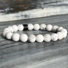 Howlite Stretch Bracelet | Matte | with black coloured brass spacer with pave black cubic zirconia gems