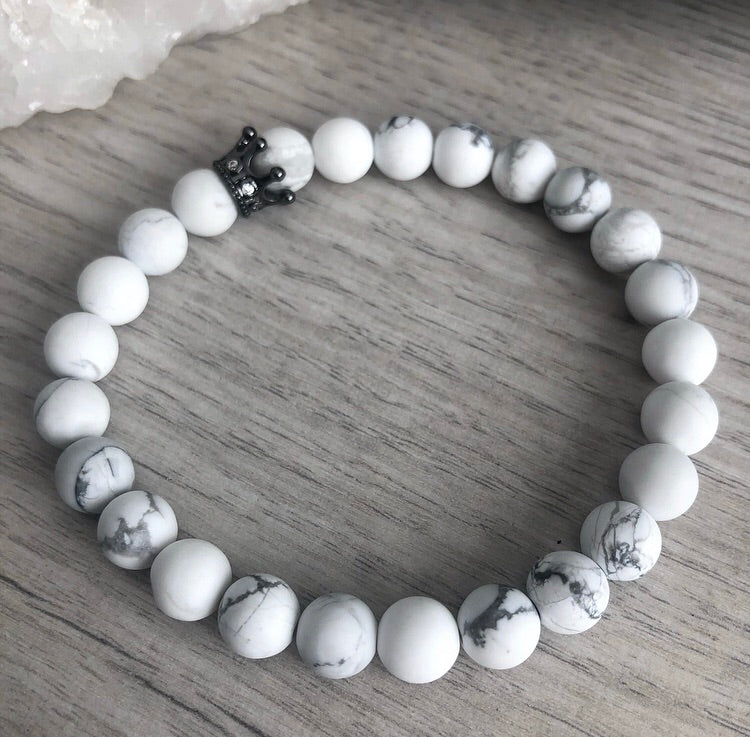 Howlite Bracelet with Black Crown Pave CZ Spacer – Wholehearted Crystal Creations