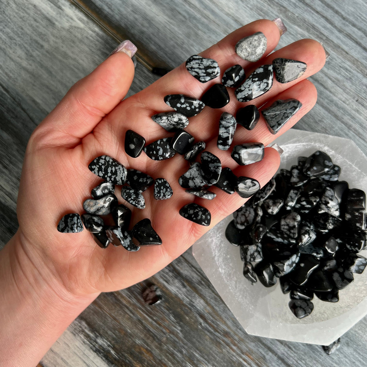 Snowflake Obsidian Extra Small Tumbled Pocket Stone x4 – Wholehearted Crystal Creations