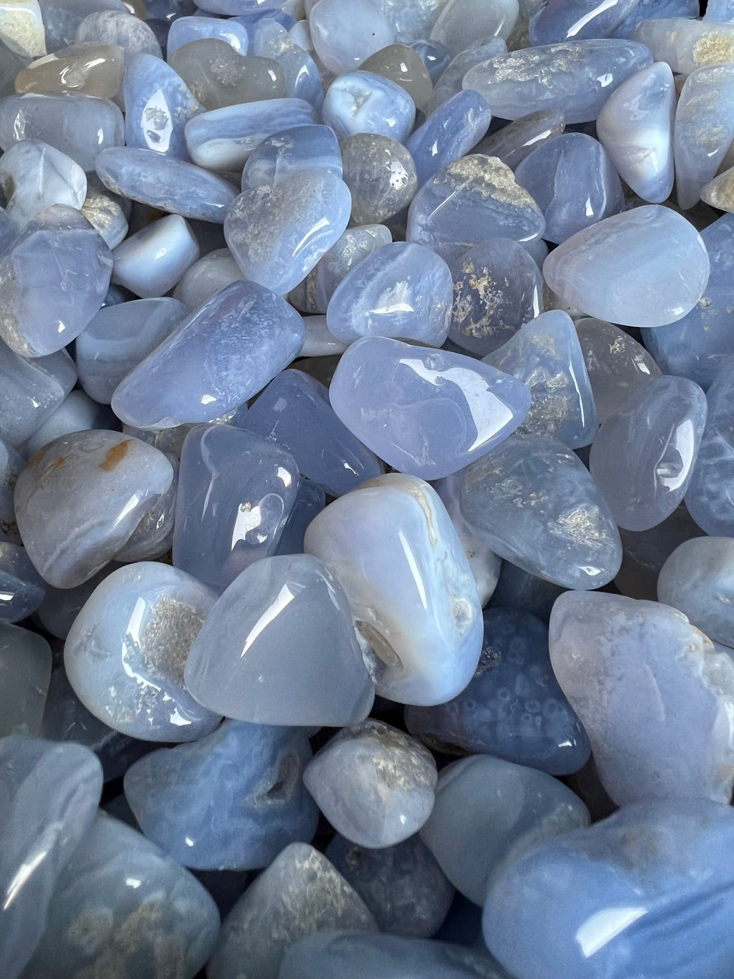 Blue lace agate tumbled pocket stone crystal specimen – Wholehearted  Crystal Creations