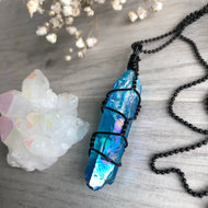 Aqua Aura Quartz on Black Ball Chain – Wholehearted Crystal Creations