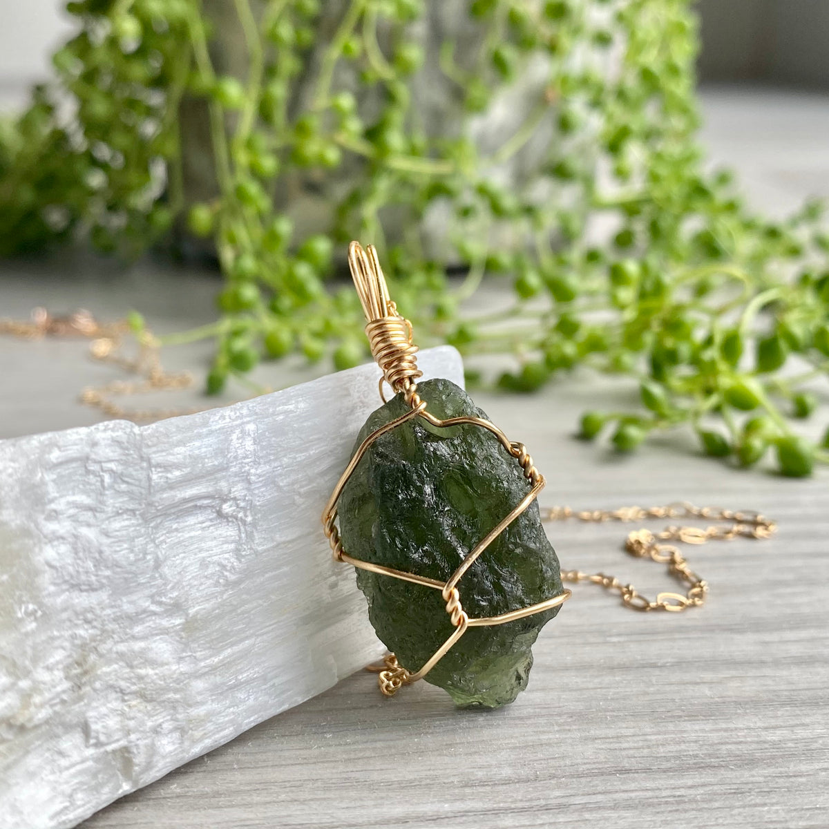 Moldavite Wire Wrapped Necklace – Wholehearted Crystal Creations