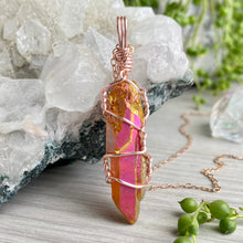 Sunset Aura Quartz wire wrapped necklace