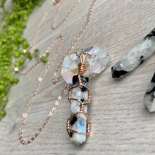 Rainbow Moonstone wire wrapped crystal necklace