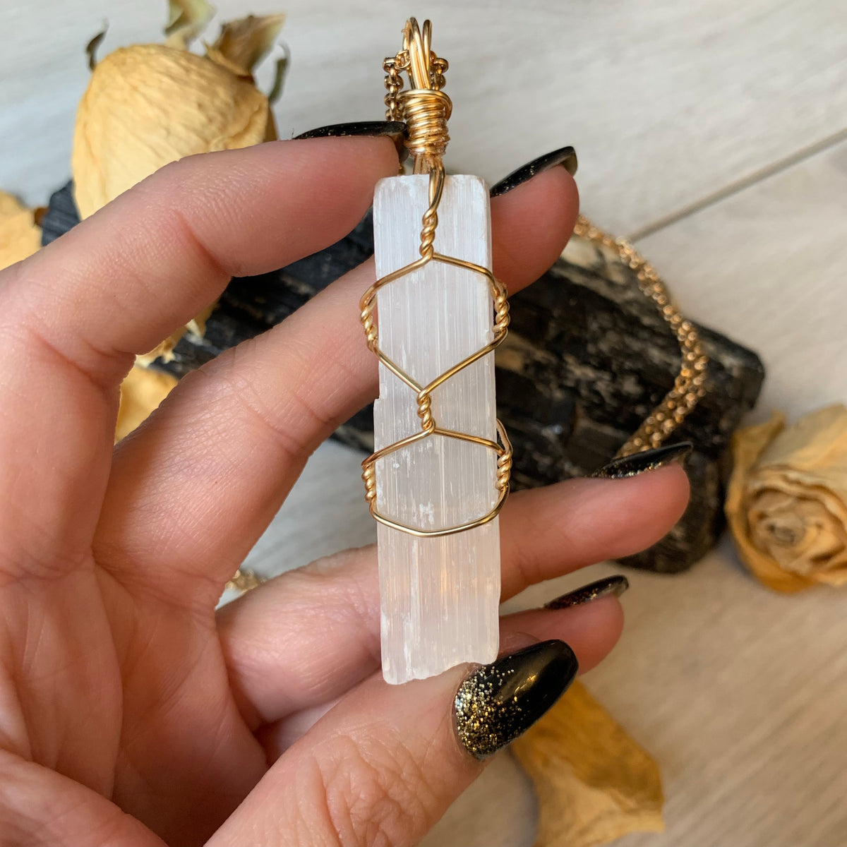 Selenite Wand Wire Wrapped Necklace – Wholehearted Crystal Creations