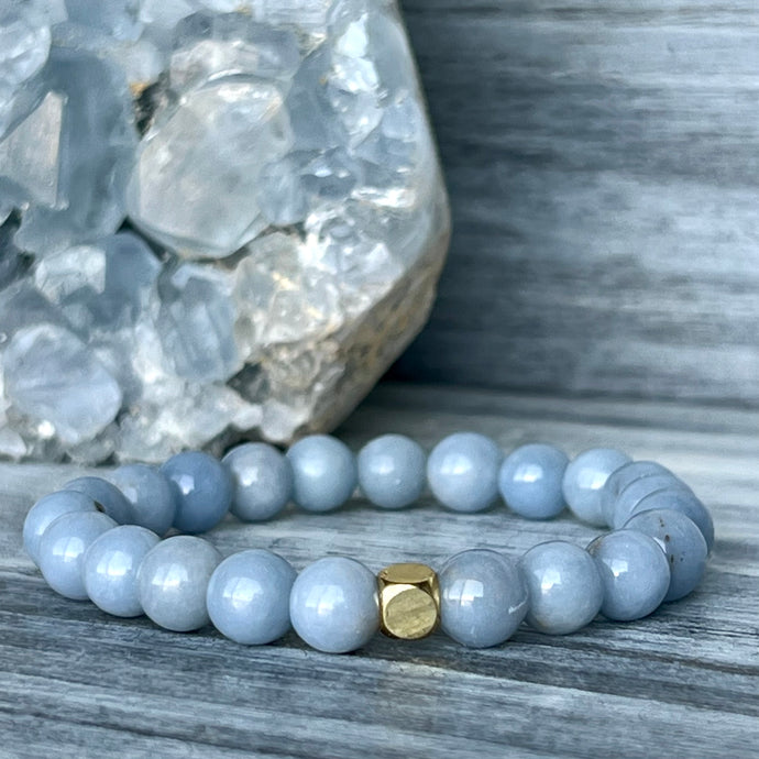 Celestite with Hematite Spacer Stretch Bracelet