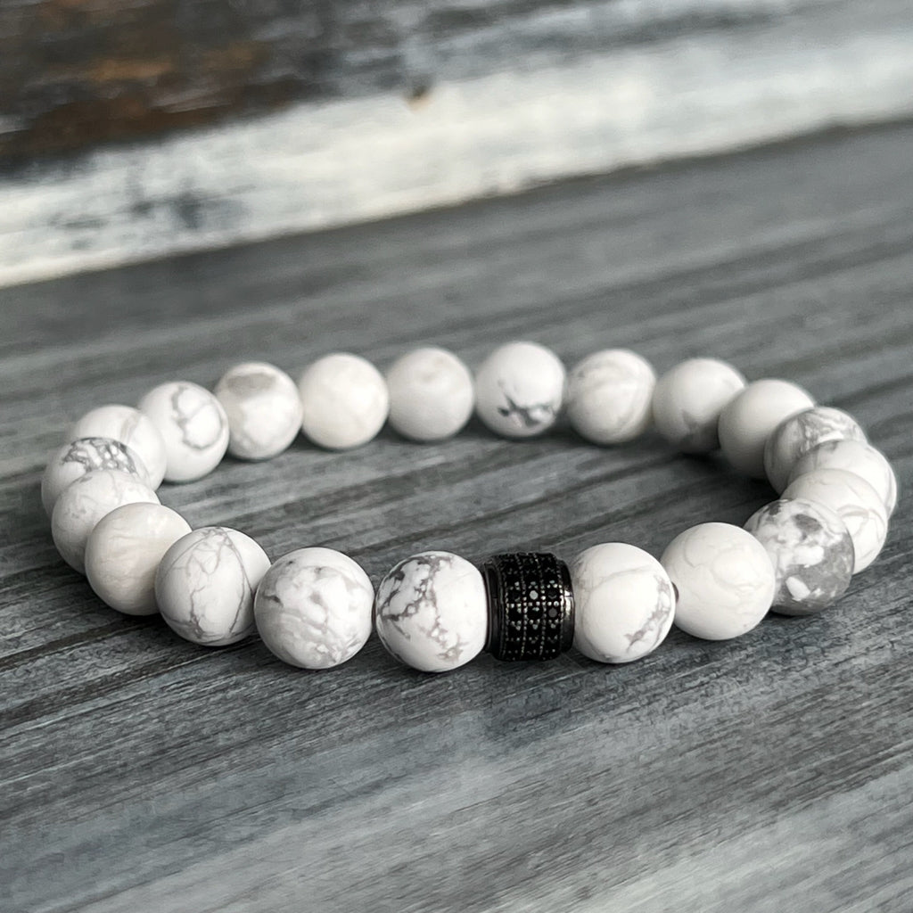 Matte Howlite Bracelet Black Brass Pave CZ Spacer – Wholehearted Crystal Creations