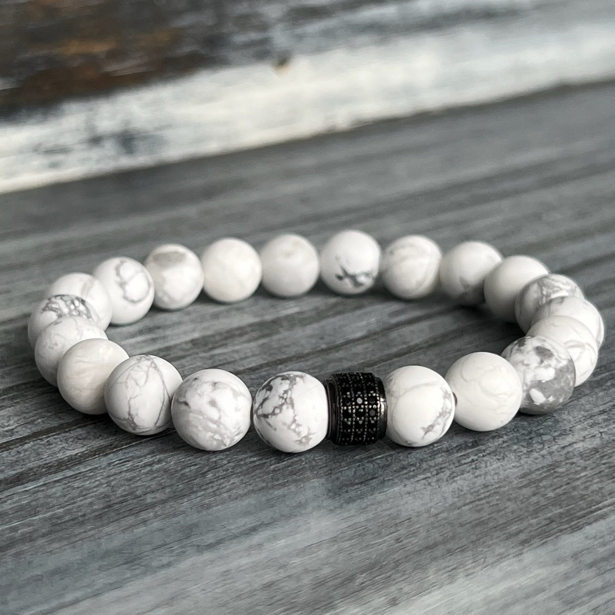 Matte Howlite Bracelet Black Brass Pave CZ Spacer – Wholehearted Crystal Creations