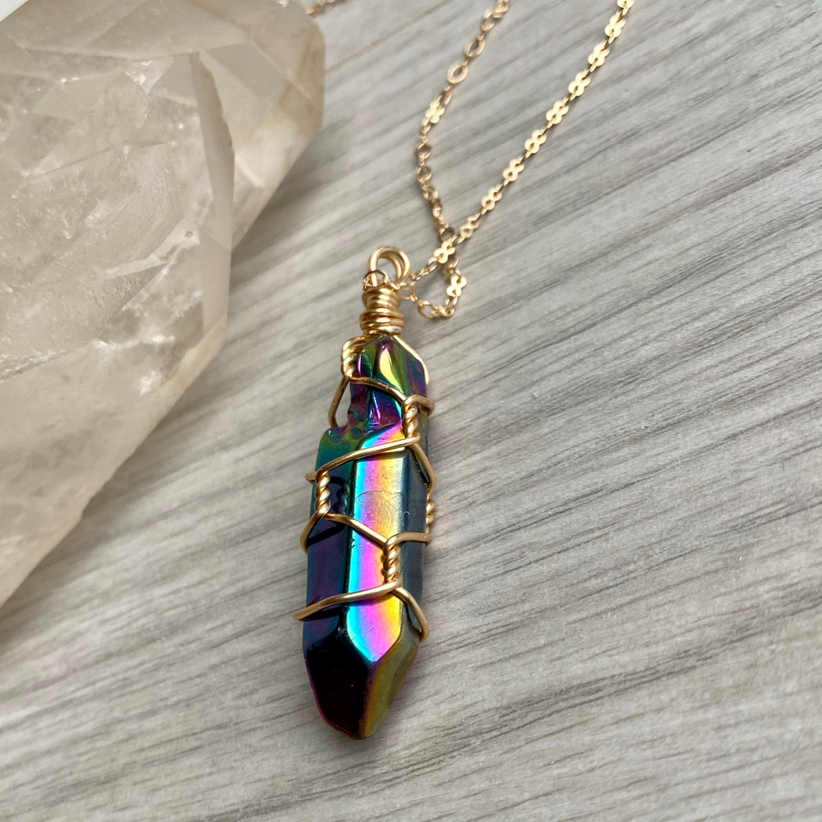 Titanium Aura Quartz Wire Wrapped Necklace – Wholehearted Crystal Creations