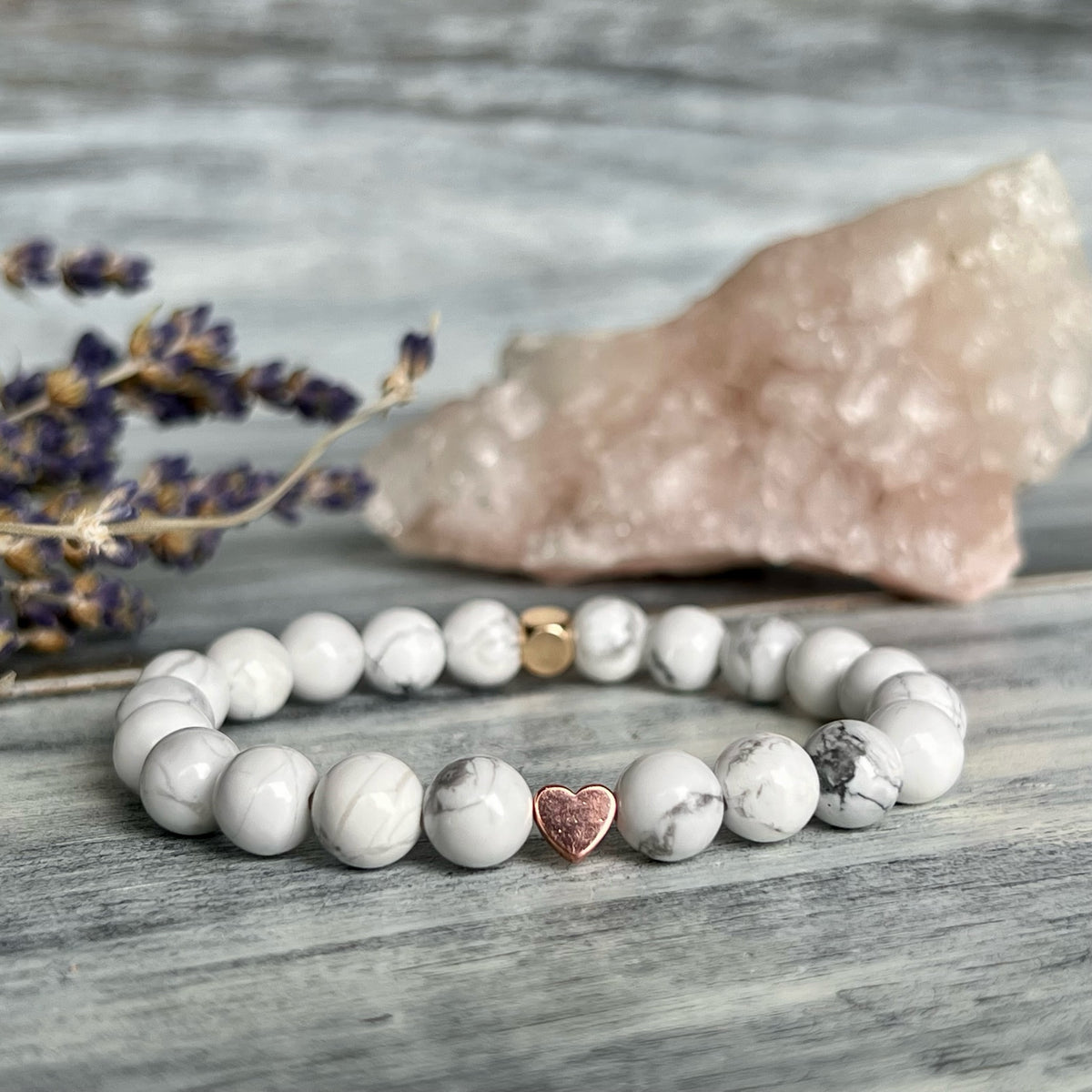 Howlite Heart Rose Gold Hematite Spacer Stretch Bracelet – Wholehearted Crystal Creations