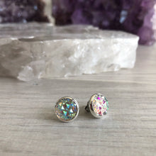 Angel Aura Faux Druzy 10mm silver fantasy stud earrings