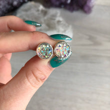 Angel Aura Faux Druzy 10mm silver fantasy stud earrings