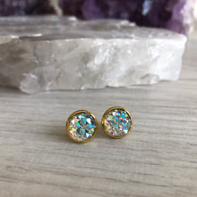 Angel Aura Faux Druzy 10mm gold fantasy stud earrings