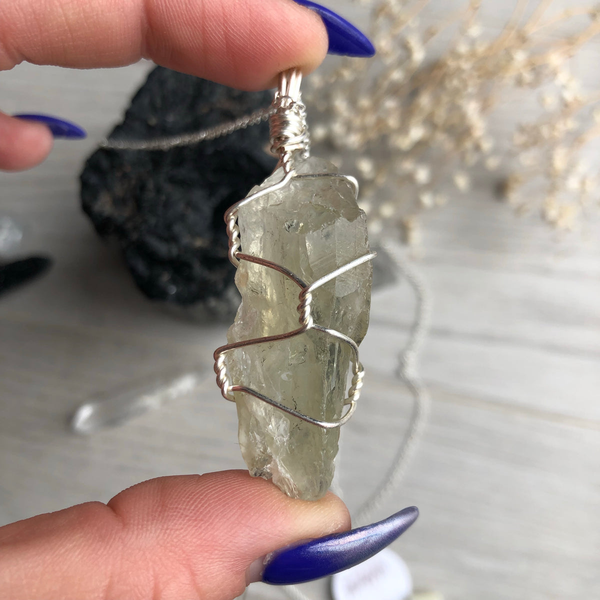 Prasiolite (green amethyst) wire wrapped crystal necklace on silver chain – Wholehearted Crystal Creations