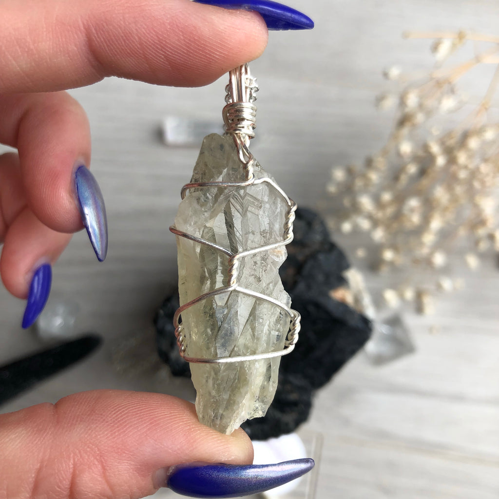 Prasiolite (green amethyst) wire wrapped crystal necklace on silver chain – Wholehearted Crystal Creations